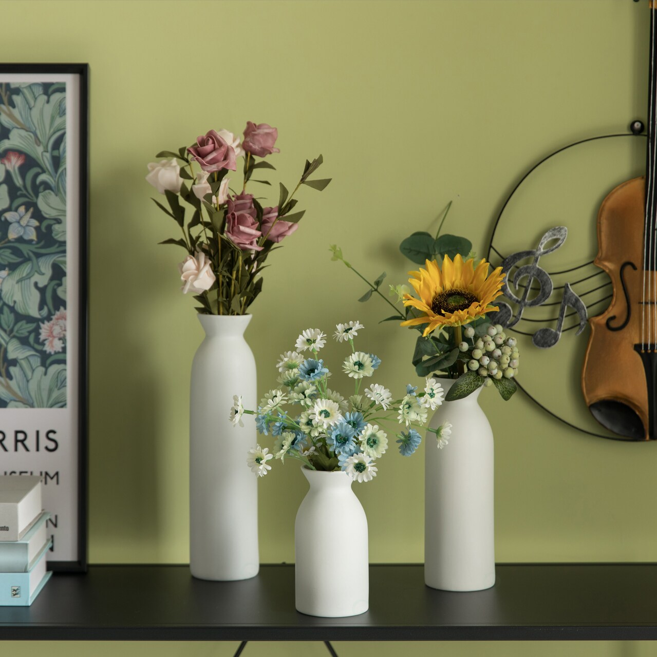 Uniquewise White Ceramic Table Flower Vase for Farmhouse and Home Decor - Ideal for Bohemian Modern Minimalist and Rustic Room Styling - Perfect for Pampas Grass, Fresh Flowers and Stems